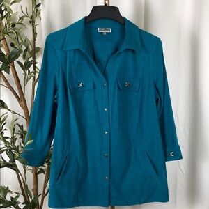 JM Collection Teal Green Snap-Front Faux Suede Shirt Jacket Sz 1X (V1)
